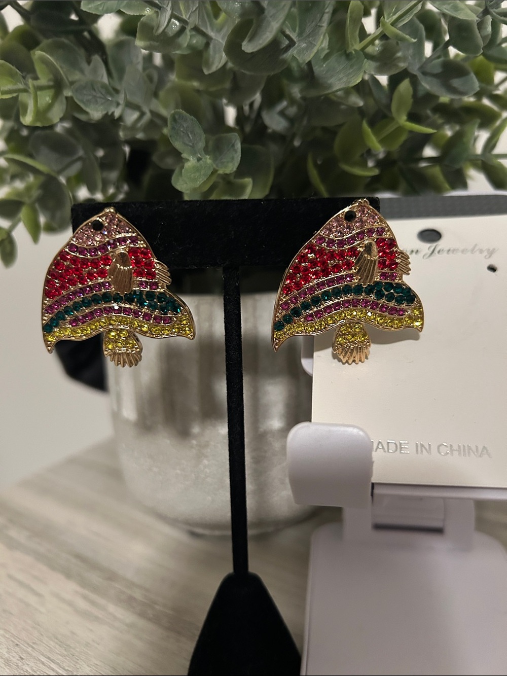 Colorful Rhinestone Fish Earrings - Multi-Color NWT